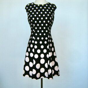 London Times Size 4 LIGHT PINK  & Black Polka Dot Dress - Sleeveless